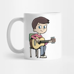 boy is practicing playing the guitar Mug